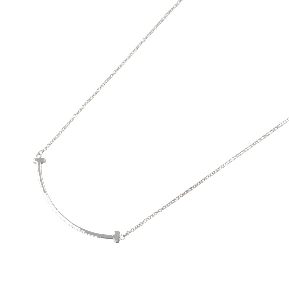 Tiffany Co T Smile Necklace White Gold Silver - Picture 2 of 6